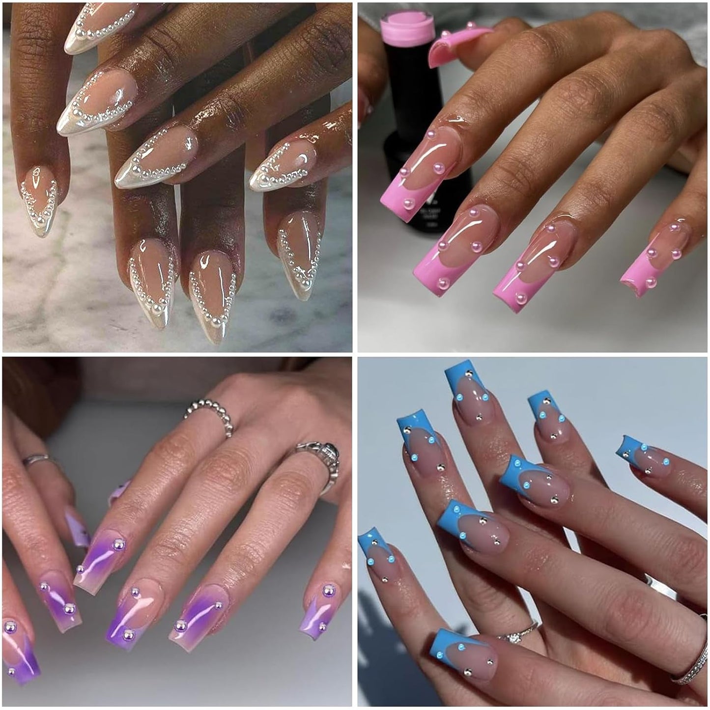 Nail Art Pearls with Glue Gel Flatback Pink Purple 4 Colors Nail Charms Pearls Mixed Size 0.03-0.18in Nails Gems Pearl Accessories for Women Nails Design Decoration-Velvo Beauty