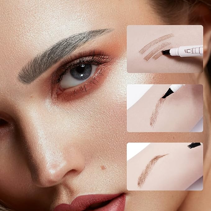 Music Flower Eyebrow Pen, Liquid Eyebrow pen, Waterproof Brow Pencil with Micro-Fork Tip, Smudgeproof Long Lasting Fine Sketch Microblading Pen-Dark grey-Velvo Beauty