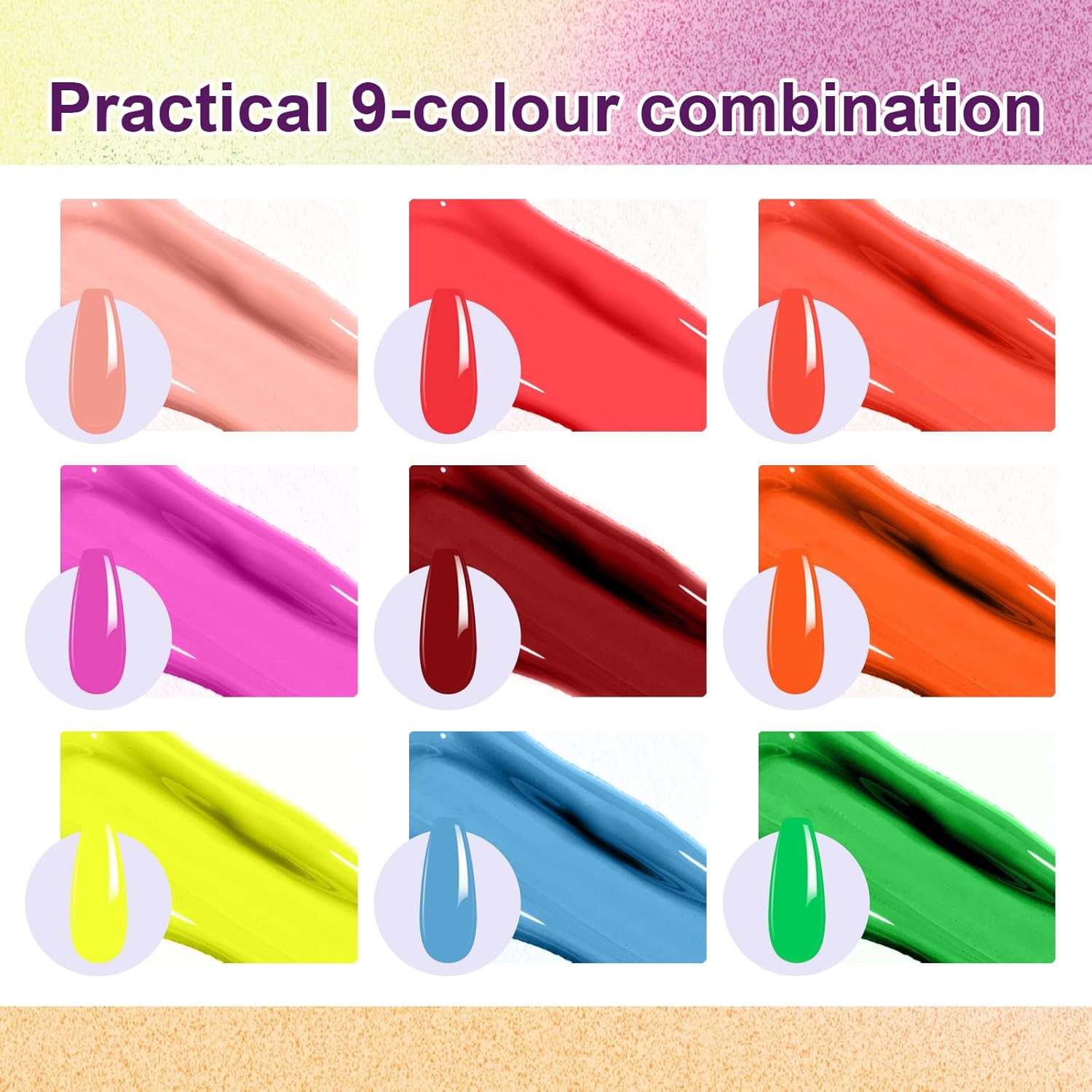Gradient Painting Gel, 9 Colors Ombre Gel Nail Polish Sponging for Pigment Pat Nails Aura Nails French Manicure Long-lasting Home Salon DIY Nail Art Fluorescent-Velvo Beauty
