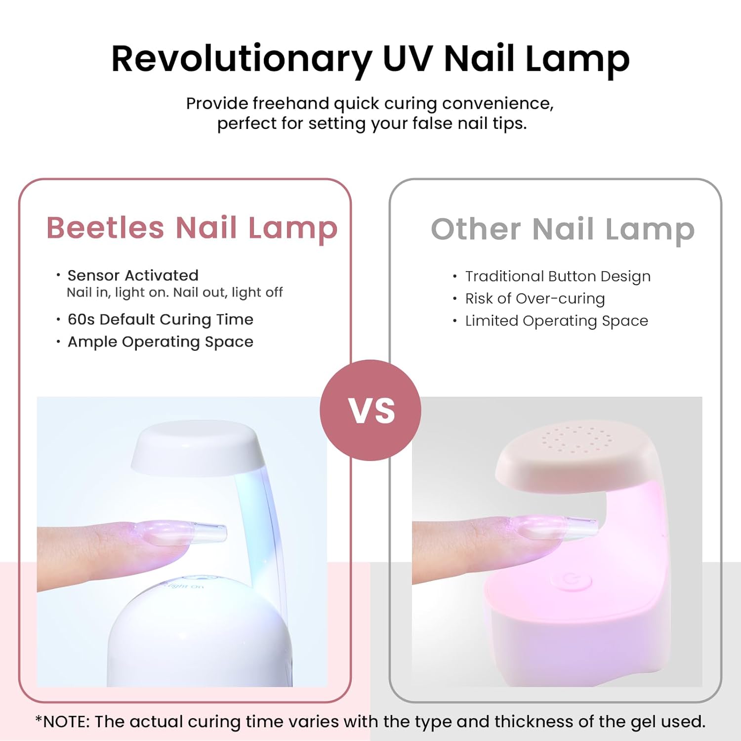 Beetles Gel Nail Kit Medium Square with Nail Dehydrator and Primer, 576Pcs Half Matte Etch-X Gel Nail Tips Solid Nail Glue Mini Nail Lamp Acrylic Nail Tips Easy DIY Nail Extension Set Gift for Women-Velvo Beauty