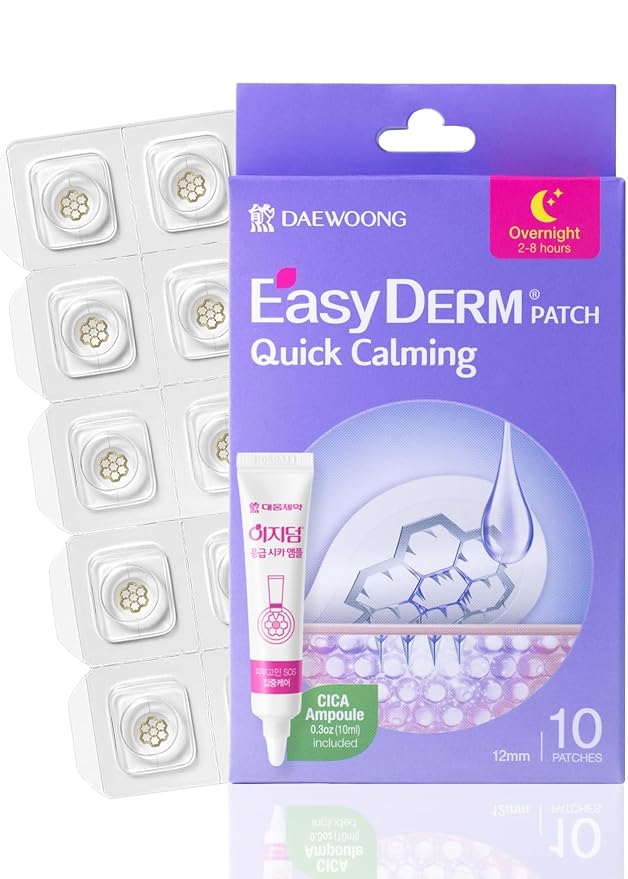 EasyDerm Quick Calming Magnesium Patches – Hydrocolloid Acne Spot Treatment Includes Tweezers & Ampoule, 10 Patches, Zit Sticker, Back to School MUST HAVE, Made by Daewoong Pharmaceutical-Velvo Beauty
