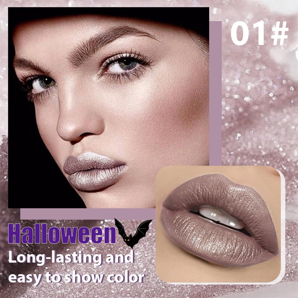 Taupe Metallic Lipstick for Women,Glitter Sparkling Liquid Lipstick,Long Lasting Waterproof Lightweight Comfortable Non-Drying Bold Dark Lip Gloss for Gothic Stage Makeup,Cruelty Free-Velvo Beauty