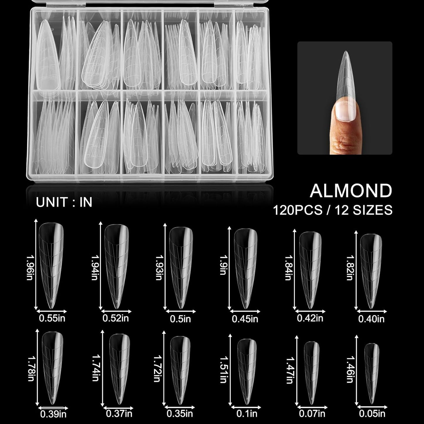 120Pcs Dual Nail Forms,Long Almond Extension Poly nail gel Nail Forms Full Cover Reusable Nail Molds 12 Sizes for Solid Nail Gel Glue Nail Art Design Salon&DIY(Extra Long Almond)-Velvo Beauty