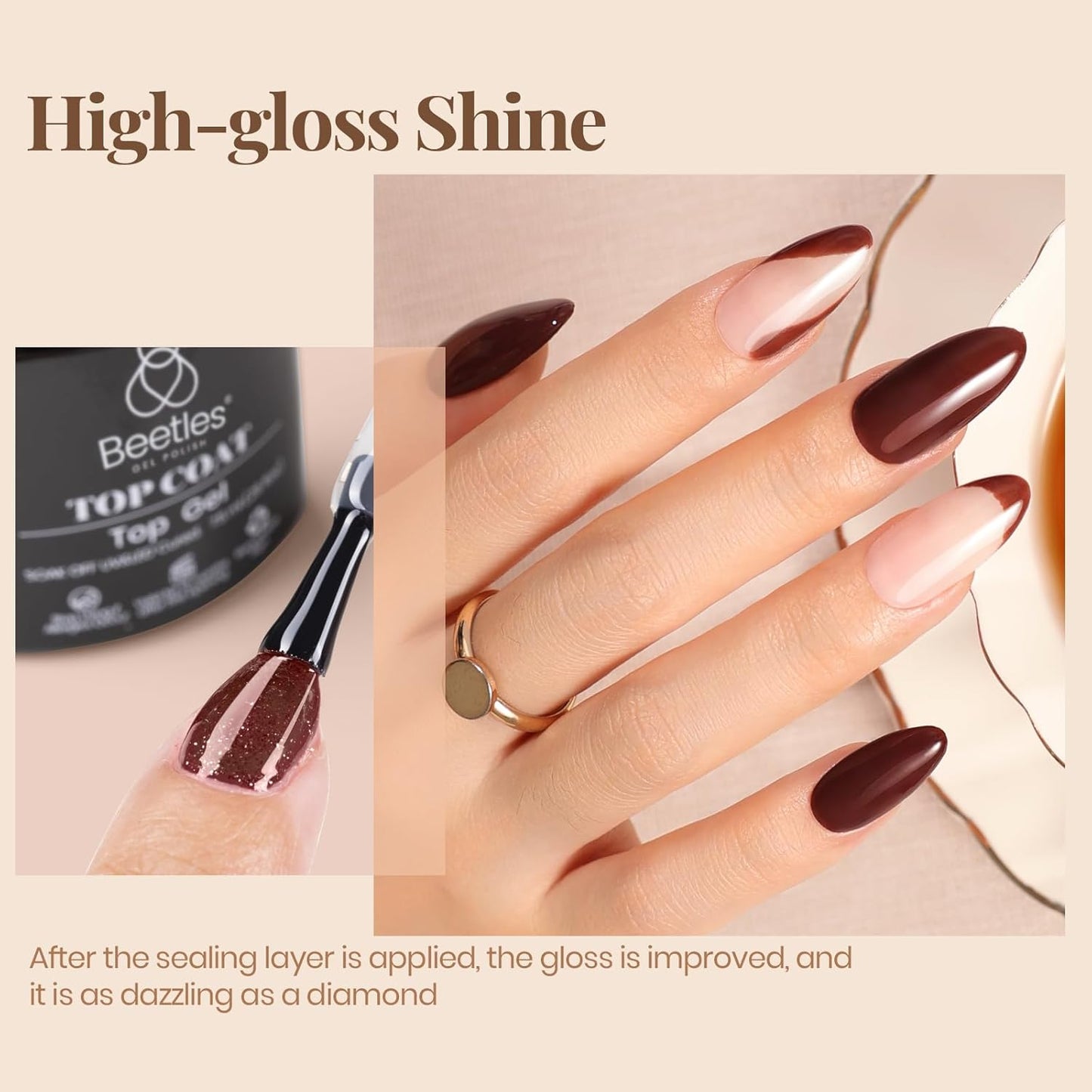 Beetles Gel Top Coat Base Coat and Cuticle Oil Set 3Pcs, No Wipe Top Gel Glossy Shine Long Lasting, Cuticle Oil Care for Dry Damaged for Stronger Nails-Velvo Beauty