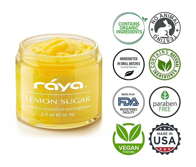 RAYA Lemon Sugar Facial Scrub (157) | Organic and Natural Exfoliating Scrub for Dry Skin | Brightens and Smooths Complexion-Velvo Beauty