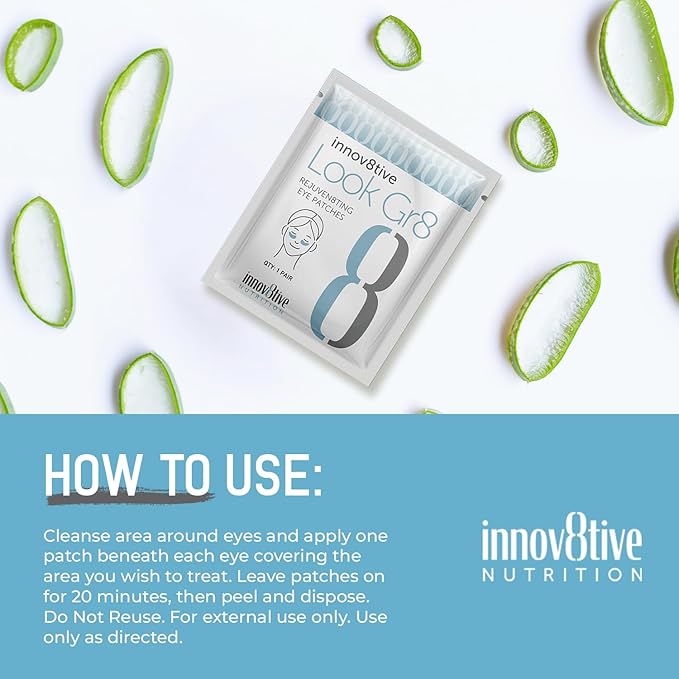 Look Gr8 Eye Patch - Rejuven8ting Eye Patches (Single) for Youthful Radiance! Under Eye Patches for Dark Circles, Puffy Eyes, and Wrinkles. With Collagen, Aloe Vera, and Vitamins D3 & E-Velvo Beauty