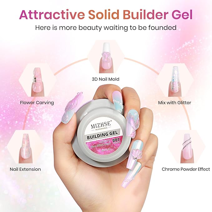 MIZHSE Solid Builder Gel for Nails, Mermaid Pearl 1oz Hard Gel Builder Non Sticky Nail Extension Gels Long Lasting Modeling Sculpture Nail Salon Art Home Use-Velvo Beauty