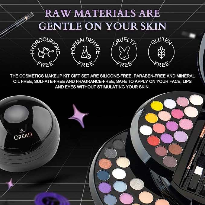 Color Nymph Makeup Kit For Teen Girls, Ball Case Full Kit Makeup Kit For Beginner Practice Professional Makeup Set with 60 colors eyeshadows, 11 colors lip glosses, Highlighter Bronzer Mascara etc-Velvo Beauty