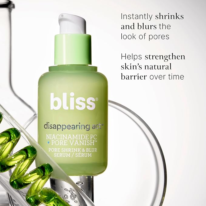 Bliss Niacinamide + Pore Vanish Complex Disappearing Act Serum – With Vitamin B3 + Green Tea - Reduces Pores & Dark Spots - Achieve Glass Skin - Clean, Cruelty-Free - 1 Fl Oz-Velvo Beauty