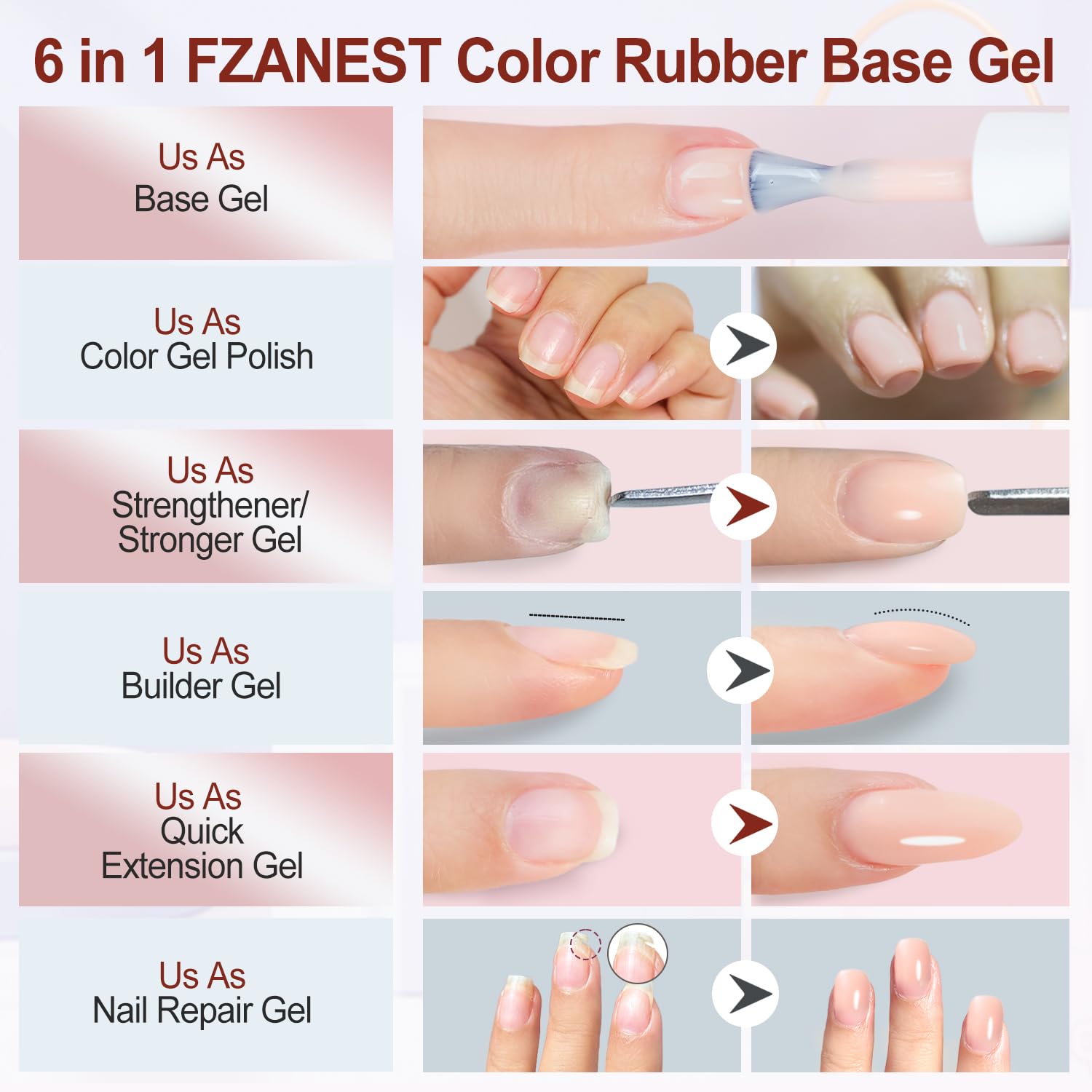 FZANEST Rubber Base Builder Gel Nail 15ml Jelly Natrual Nude Pink Color Gel Polish Nail Strengthener Self-leveling Extension Soak Off UV LED-Velvo Beauty