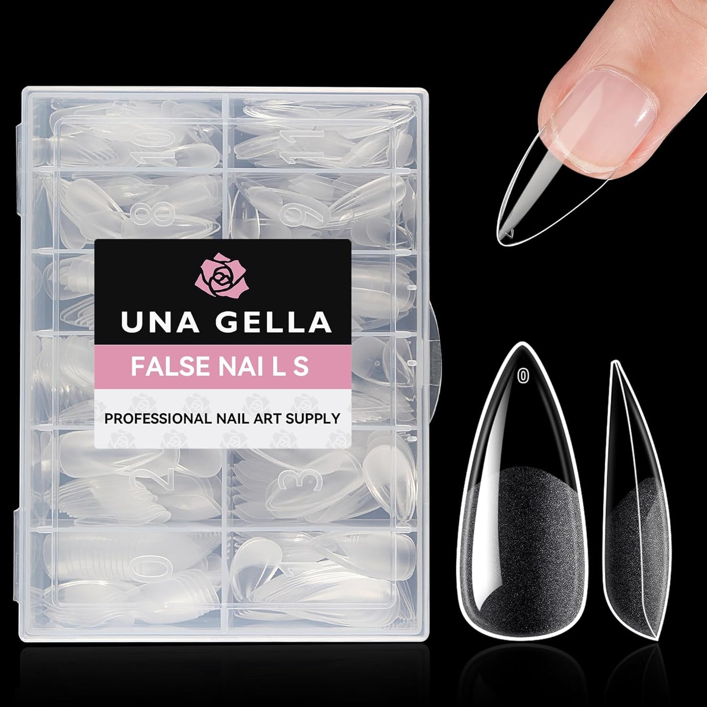 UNA GELLA Stiletto Gel Nails Press On Halloween 504Pcs Medium Almond Stiletto Clear Gel Nail Tips Full Cover Pre-matte Fake False Acrylic Nails for Nail Extensions Home Art Salon 12 Sizes-Velvo Beauty