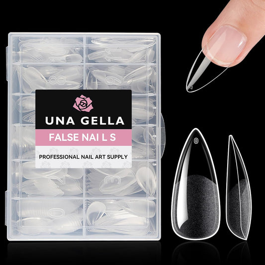 UNA GELLA Stiletto Gel Nails Press On Halloween 504Pcs Medium Almond Stiletto Clear Gel Nail Tips Full Cover Pre-matte Fake False Acrylic Nails for Nail Extensions Home Art Salon 12 Sizes-Velvo Beauty