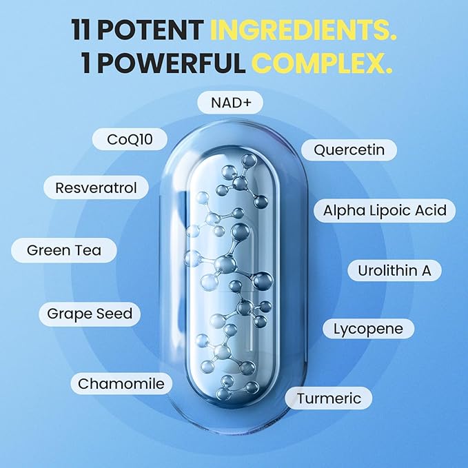 NAD Supplement Extra Strength - Liposomal + Resveratrol for Women & Men, CoQ10, Alpha Lipoic Acid, Green Tea, Quercetin, Urolithin A, Lycopene – High Purity Anti-Aging, Energy & Regeneration – 60ct-Velvo Beauty
