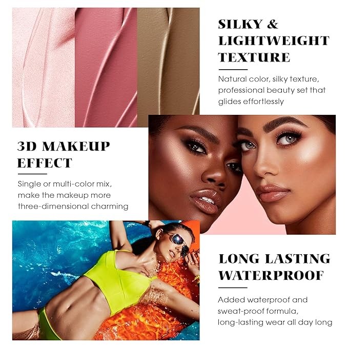 3Pcs Cream Contour Stick Makeup Kit - Cream Blush Stick Highlighter Stick Contour Bronzer Stick for Cheeks, Waterproof Long Lasting Blendable, Contour Stick Trio for Face Makeup (#02, 05, 06)-Velvo Beauty