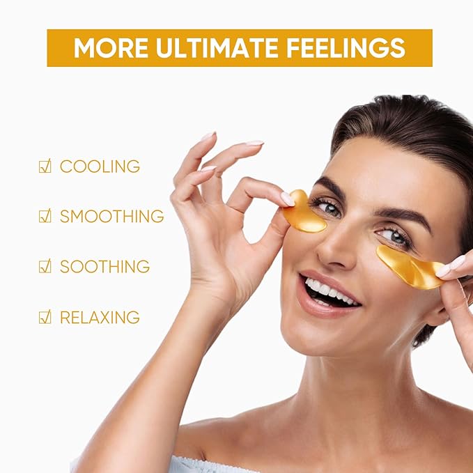 24k Gold Eye Treatment Maks 60PCS Under Eye Patch Cooling Under Eye Pads for Brightening Repairing and Refreshing Your Skin Under Eye Mask, Beauty Skin Care(gold)-Velvo Beauty