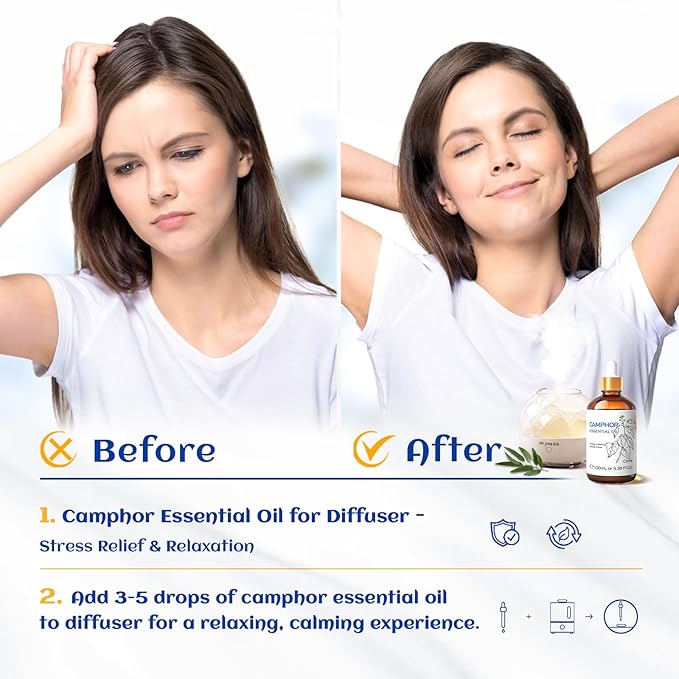 HIQILI 100ML Camphor Essential Oil Pure, 100% Undiluted for Skin, Diffuser, Aromatherapy - 3.38 Fl Oz-Velvo Beauty