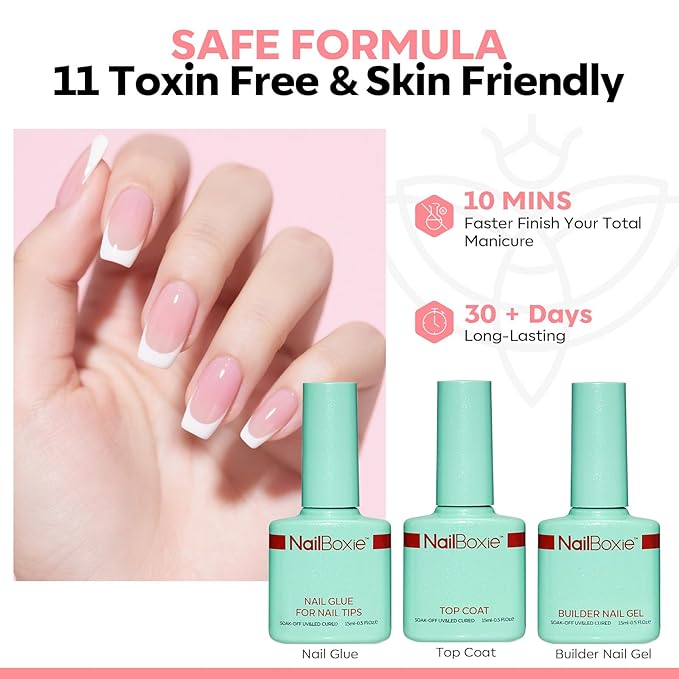 Gel Nail Kit, Top Coat, Nail Builder Gel and Nail Glue for Nail Tips, Press On Nails Kit with LED Light, 150 PCS Long Pink Square, 15 Sizes French Tip Press on Nails-Velvo Beauty