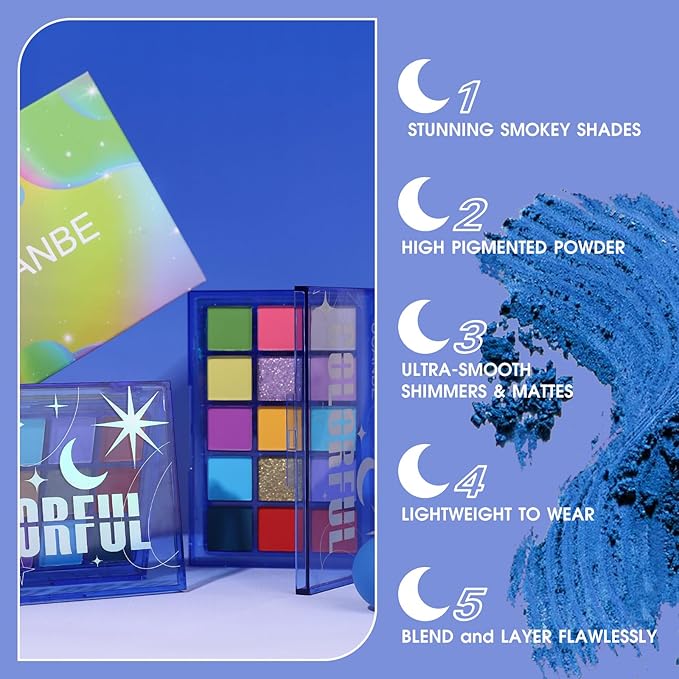 UCANBE Colorful Eyeshadow Palette, 15 Colors Vibrant Bright Shimmer Matte Metallic Neon Eye Makeup Pallet, Rainbow Green Pink Purple Orange Blue High Pigmented Sombras De Ojos Gift Kit-Velvo Beauty