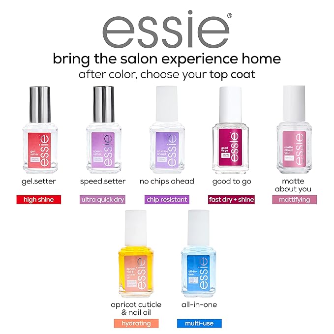 essie Nail Care, 8-Free Vegan, Gel Setter Top Coat, gel-like finish nail polish, 0.46 fl oz-Velvo Beauty