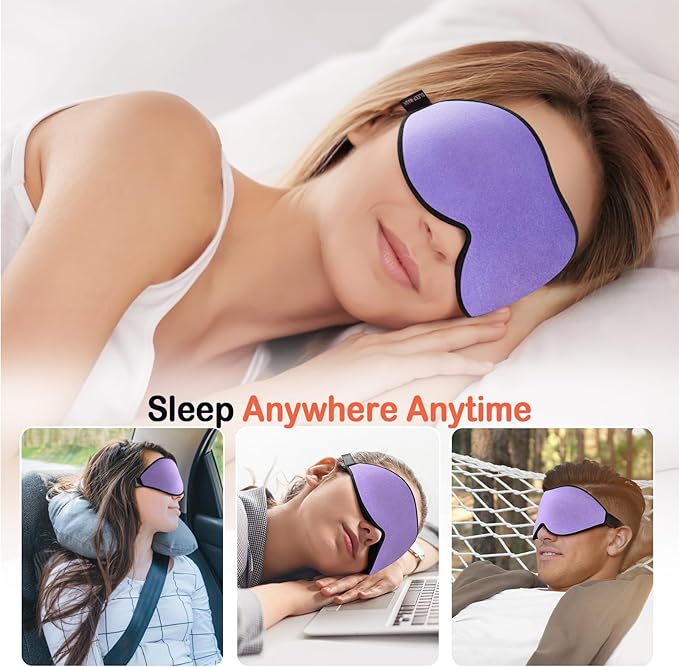 LitBear Sleep Mask for Side Sleeper Women Men, Eye Mask for Sleeping Light Blocking, 3D Contoured Cup Sleeping Mask, Soft Breathable Sleep Eye Mask with Adjustable Strap for Flight, Light Purple-Velvo Beauty