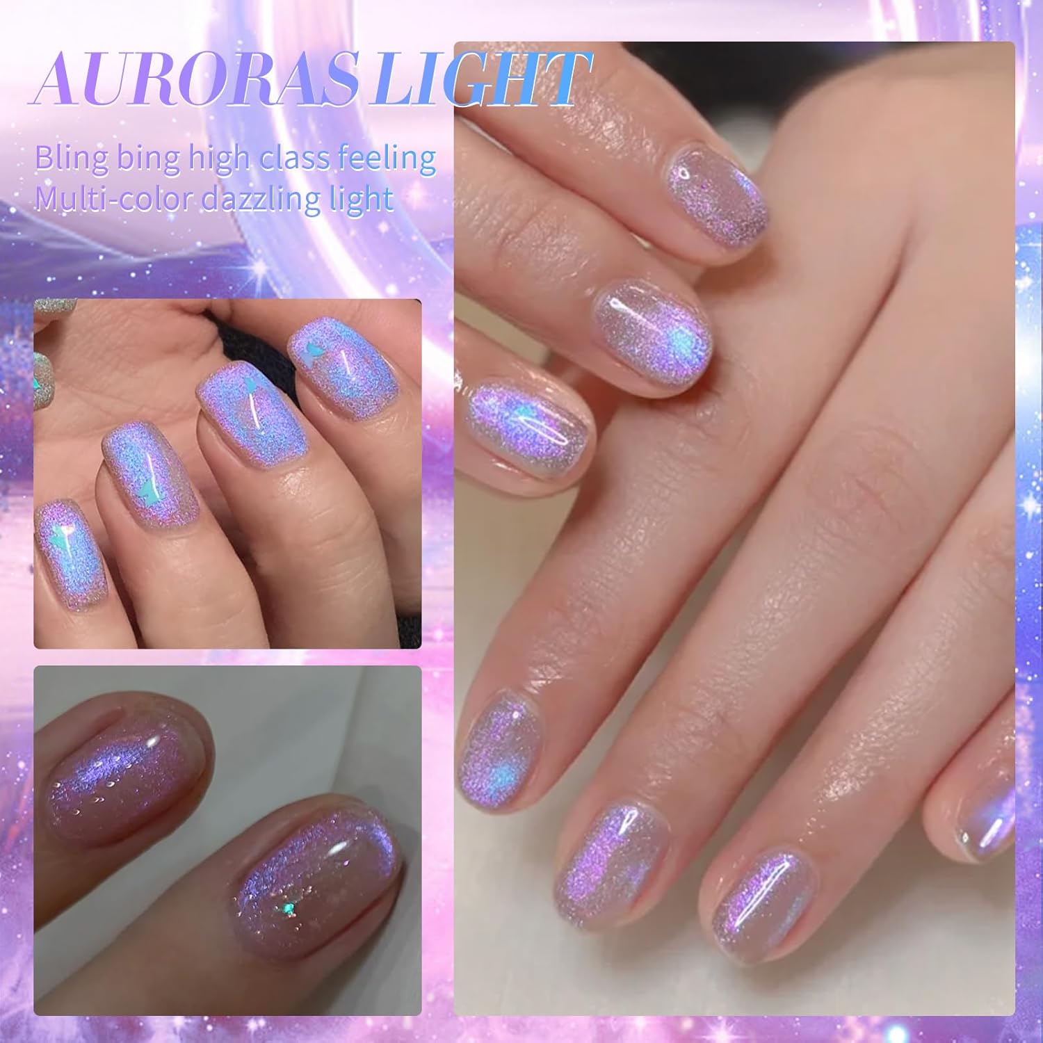 Born Pretty Purple Auroras Cat Magnetic Eye Gel, Fall Winter Mermaid Shiny Effect Soak Off Nail Art Salon Manicure Home Gift 15ml-Velvo Beauty
