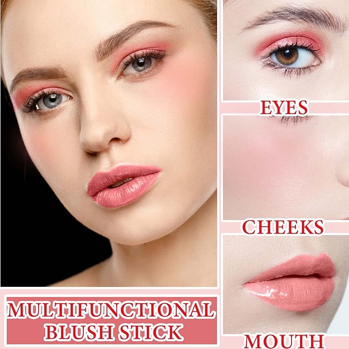 Cream Contour Blush Stick,Long Lasting Waterproof Blush Stick for Cheeks&Lips Multipurpose Face Highlighting Concealing Cream,Shimmer Contour Stick Makeup for Women（Pink）-Velvo Beauty