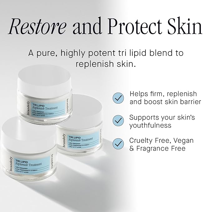 Brandefy Tri Lipid Replenish Treatment - 1.5% Ceramides, 4.0% Sterols, 1.8% Fatty Acids - Peptide Moisturizer, Hydrating Face Cream, Made in the USA (1.6 Oz)-Velvo Beauty