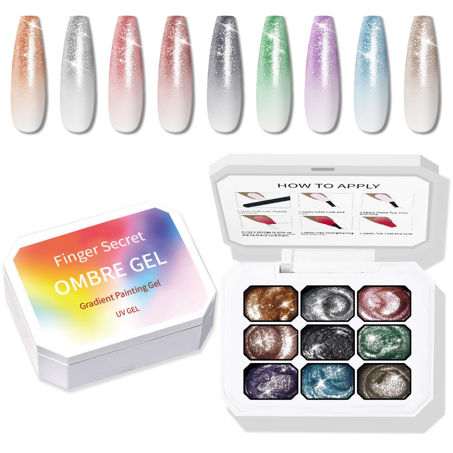 Sponge Pat Paint Nail Gel, 9 Colors Ombre Nails Gradient Gel Nail Blush Blooming Aura Nails Drawing Stripper Floral Painting Nail Art, No Wipe, UV/LED Curing (9 Colors K)-Velvo Beauty