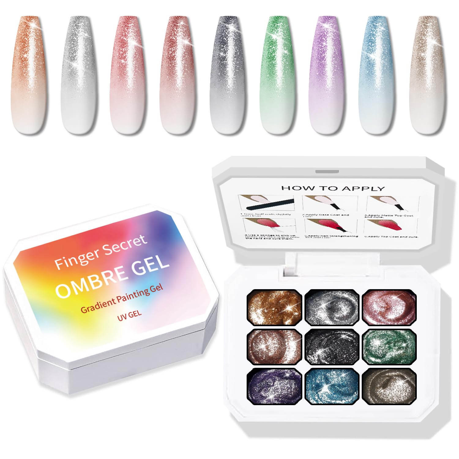 Sponge Pat Paint Nail Gel, 9 Colors Ombre Nails Gradient Gel Nail Blush Blooming Aura Nails Drawing Stripper Floral Painting Nail Art, No Wipe, UV/LED Curing (9 Colors K)-Velvo Beauty