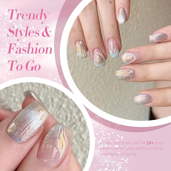 Born Pretty Pearl Gel Nail Polish Aurora Iridescent Glitter Shimmer Mermaid Pearl Gel Polish Drawing Gel Nail Polish Shell Swirl Thread Effect Nail Gel Soak Off Led Summer DIY Gift 6PCS-Velvo Beauty