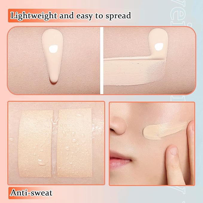 Full Coverage Concealer Foundation,Oil Control Long Lasting Lightweight BB Cream Tinted Face Moisturizer with SPF 50+ PA+++,Moisturizing CC Cream Liquid Foundation Makeup Brush Set（2 Pack）-Velvo Beauty