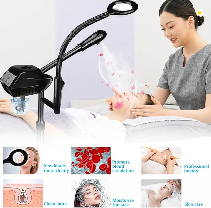Professional Facial Steamer on Wheels, 2-in-1 Facial Steamers with 5X Magnifying Lamp, Facial Steamer for Facial Deep Cleaning, Facial Humidifier for Spa, Salon and at Home Use-Velvo Beauty