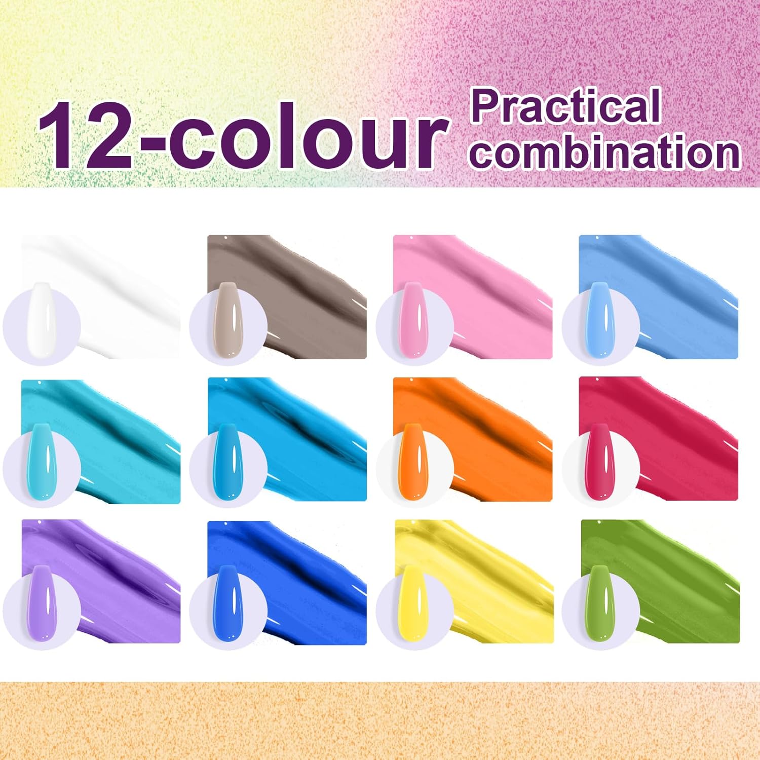 Gradient Painting Gel, 12 Bright Colors Ombre Gel Nail Polish for Pigment Pat Aura Nails, French Manicure DIY Nail Art Long-lasting No-wipe Candy Palette Jam Jar Set-Velvo Beauty