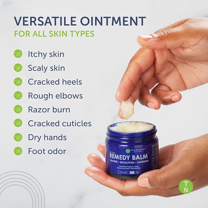 Truremedy Naturals Remedy Balm with Tea Tree Oil, 2 oz - Soothing Moisturizer for Rough Areas - Nourishing Foot and Body Balm with Tea Tree, Lavender, and Eucalyptus-Velvo Beauty
