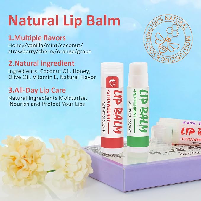 32 Pack Lip Balm, Natural Lip Balm Bulk with Vitamin E and Coconut Oil, Moisturizing Lip Balm for Stocking Stuffers - 8 Flavors-Velvo Beauty
