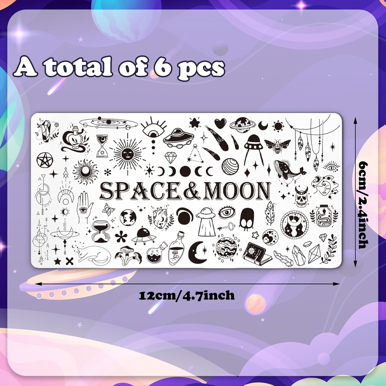 Whaline 6Pcs Outer Space Nail Plates Stamping Set Rocket Moon Planet Astronaut Stamp Templates Nail Art Plates for DIY Print Manicure Salon Design-Velvo Beauty