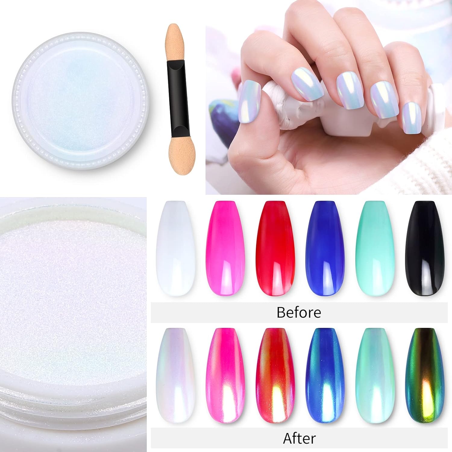 Artdone Chrome Nail Powder,Unicorn Mermaid Aurora Nail Powder,Iridescent Chameleon Effect Nail Color Metallic Mirror Chrome Powder Kit for Nail Art Gel Polish kit…-Velvo Beauty