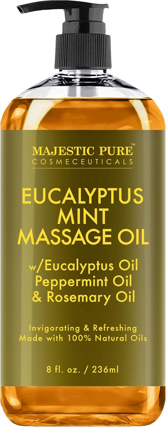 MAJESTIC PURE Eucalyptus Mint Massage Oil for Massage Therapy - Refreshing, and Relaxing - Natural Oils with Eucalyptus Essential Oil - for All Skin Types - Men and Women - 8 fl oz