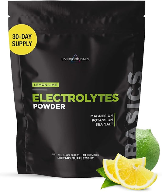 Livingood Daily Electrolytes Powder, Electrolytes Hydration Drink Mix With Vitamin C, Magnesium, Taurine & Sea Salt, Electrolyte Supplement For Energy & Hydration, Keto, Lemon Lime Flavor, 30 Servings-Velvo Beauty