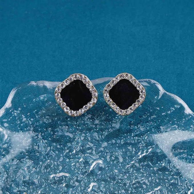Vintage Black Square Crystal Earrings Black Cz Stud Earrings Rhinestone Diamond Earrings Geometric Onyx Earrings Jewelry for Women and Girls-Velvo Beauty