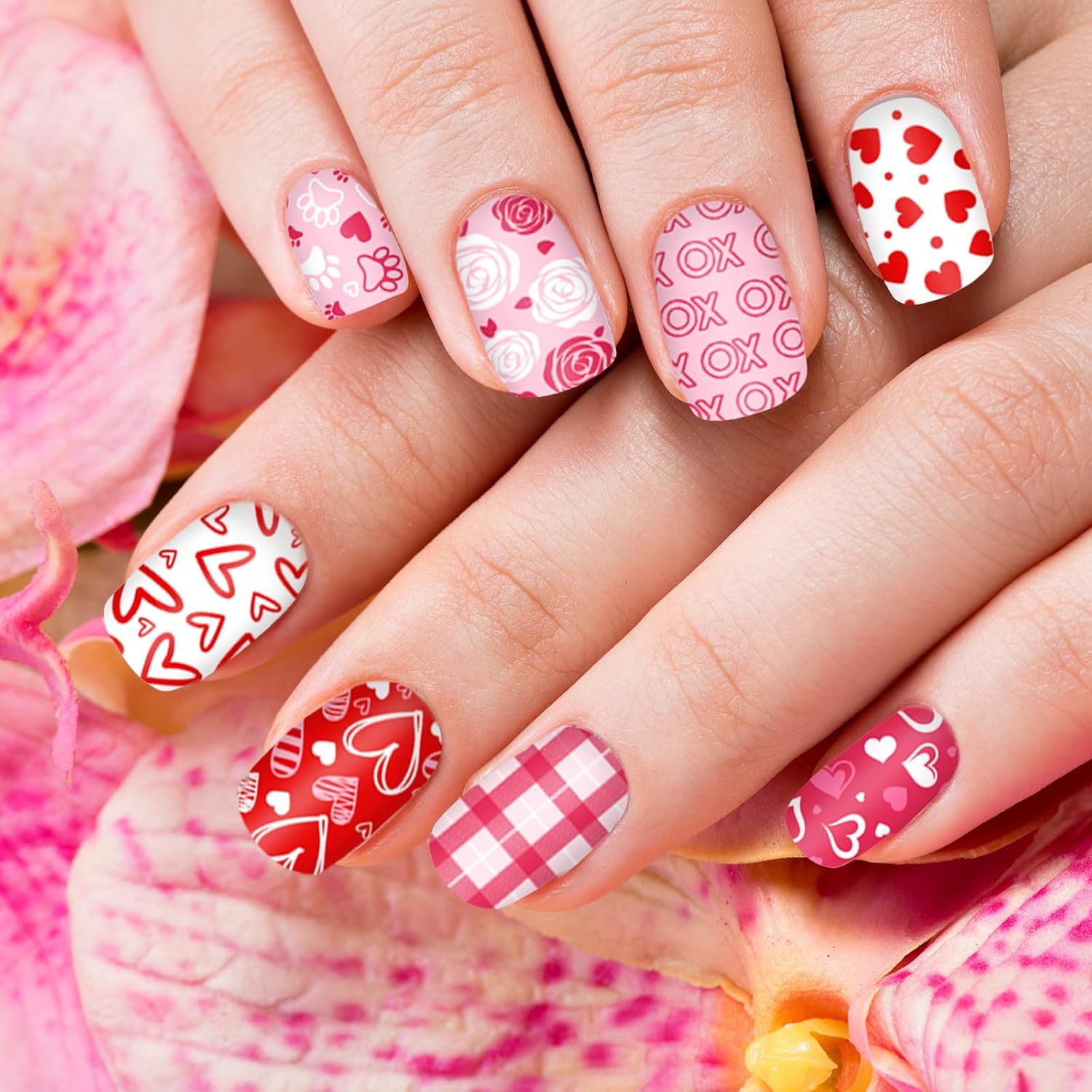 Whaline 10Pcs Valentine's Day Nail Art Stamping Plate Kit Romantic Love Heart Rose Design Nair Art Plate for Wedding Anniversary DIY Print Manicure Salon-Velvo Beauty