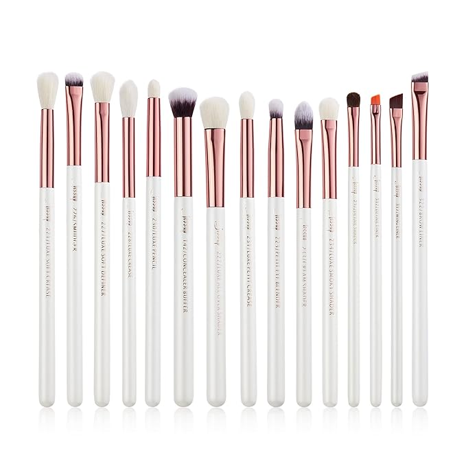 Jessup Eye Makeup Brush Set Professional 15pcs White/Rose Gold Premium Natural-synthetic Eye Shadow Blending Concealer Eye & Brow Liner Brushes, T217-Velvo Beauty