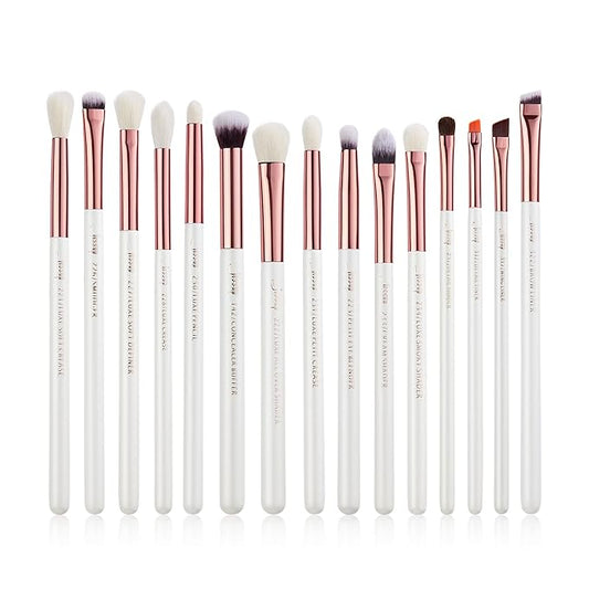 Jessup Eye Makeup Brush Set Professional 15pcs White/Rose Gold Premium Natural-synthetic Eye Shadow Blending Concealer Eye & Brow Liner Brushes, T217-Velvo Beauty