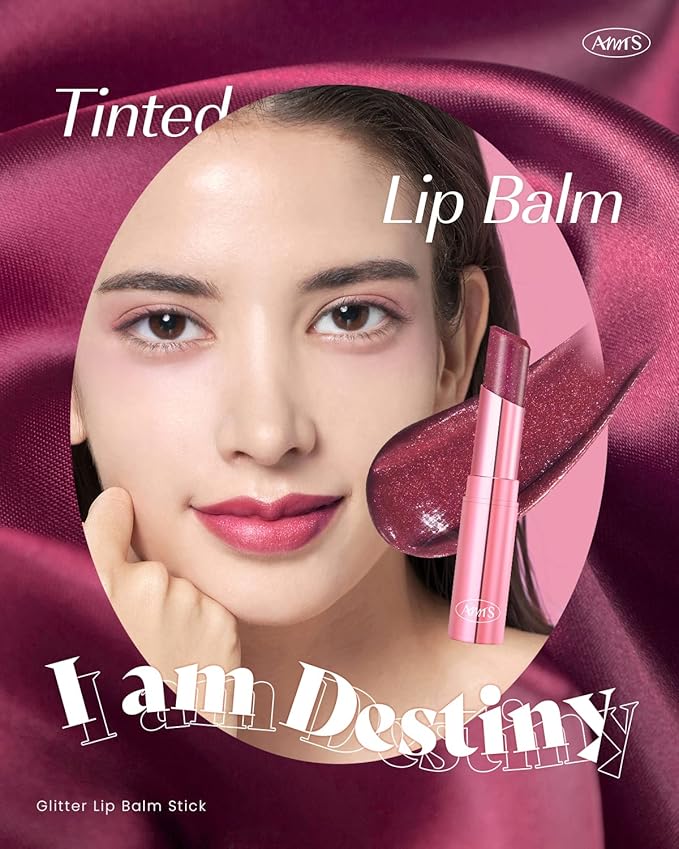 AMTS Tinted Lip Balm - Destiny | Hydrating Glitter Lipstick | Pearl Shimmering Daily Lip Makeup for dry, cracked, chapped lips | korean beauty Moisture Lip Tint-Velvo Beauty