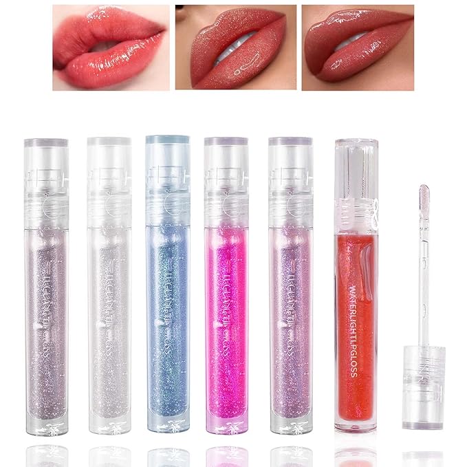 6 PCS Clear Glass Hydrating Lip Gloss Set,Essence Lip Stick Jelly Toothed Lip,Plumping Lip Oil Long Lasting Moisture,Lip Treatment,Lip Balm Kit,Lip Stains For Women,Lip Makeup-Velvo Beauty
