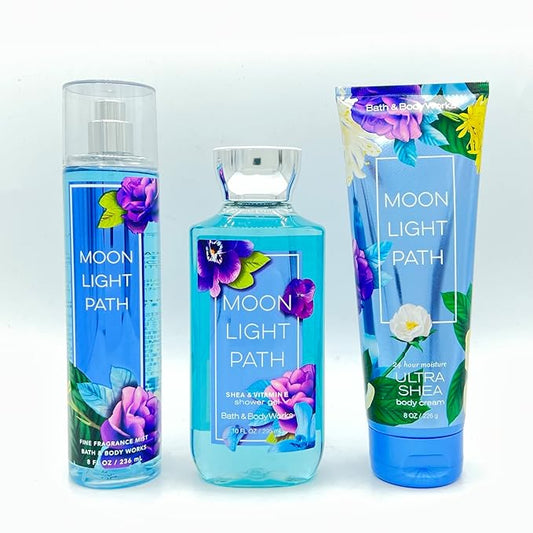 Bath & Body Works Moonlight Path Body Set - Shower Gel 10 Fl Oz, Fine Fragrance Mist 8 Fl Oz & Body Cream 8 Fl Oz-Velvo Beauty