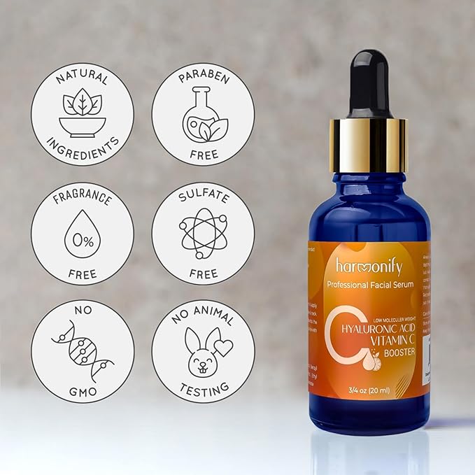 Hyaluronic Acid Serum for Face with Vitamin C, Brightening Serum, Pure, Hydrating Serum to Plumb Skin, Reduce Fine Lines, Wrinkles and Dark Spots, Low Molecular Weight [0.75 oz]-Velvo Beauty