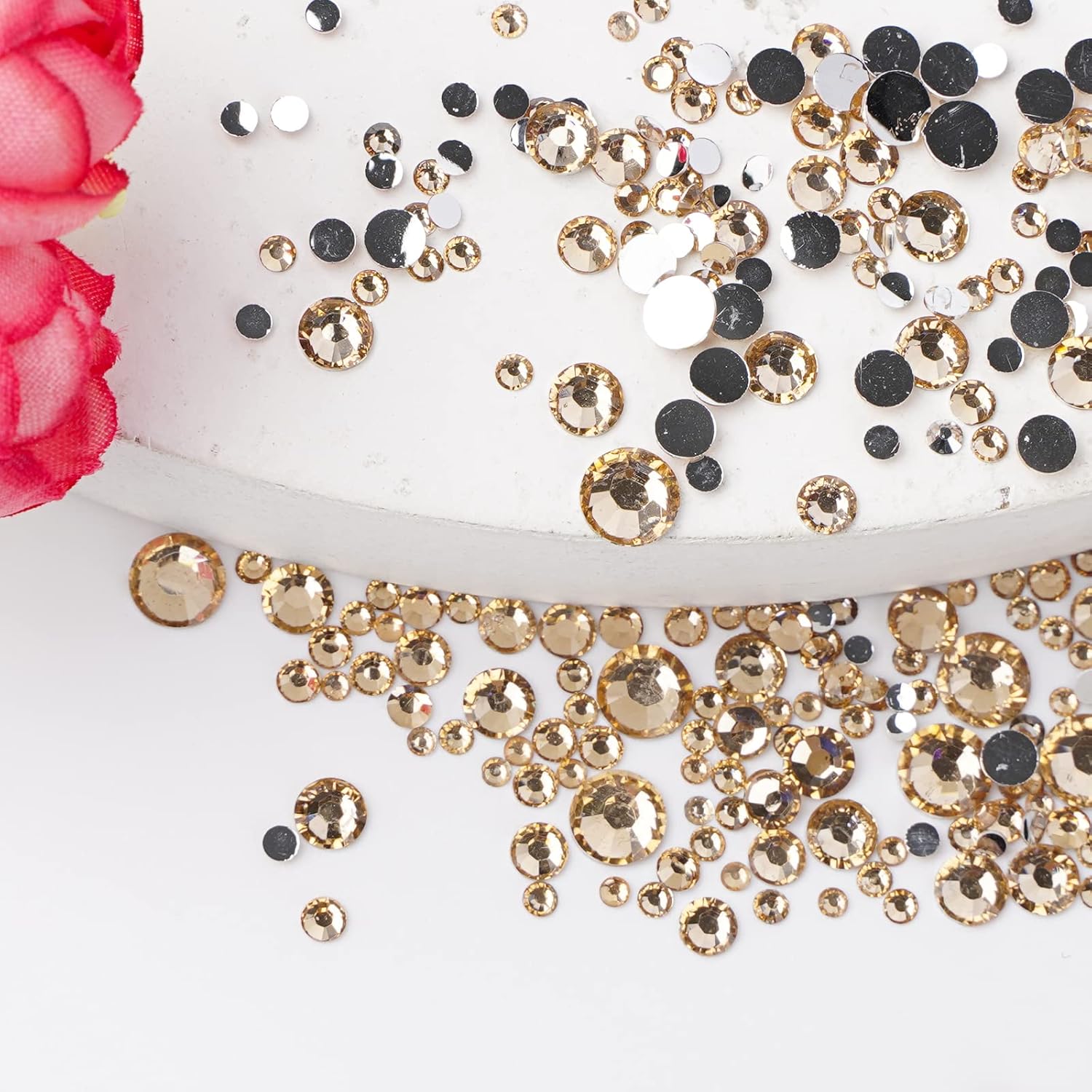 Canvalite 2784Pcs Champagne Rhinestones Flat Back Gems, Nail Rhinestones Gems with Jewelry Glues Pick Up Tweezers and Rhinestone Picker Dotting Pen, Nail Art Tools for Nails, Clothes, Face, Craft-Velvo Beauty