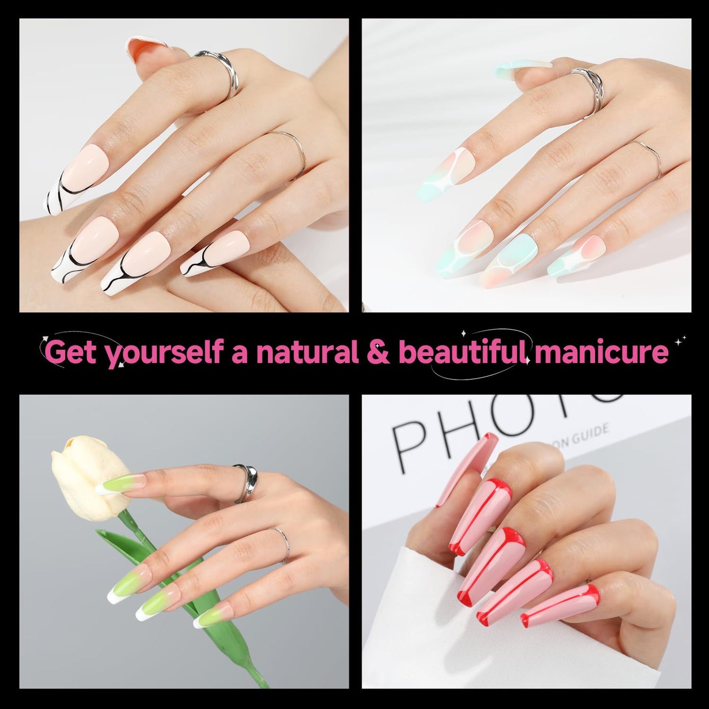 UNA GELLA Long Coffin Nail Tips, 312Pcs Gel Nails Tips Coffin Pre-Shape, Half Matte Full Cover Clear False Fake Nails for Nail Extension DIY Art Salon 12 Sizes-Velvo Beauty