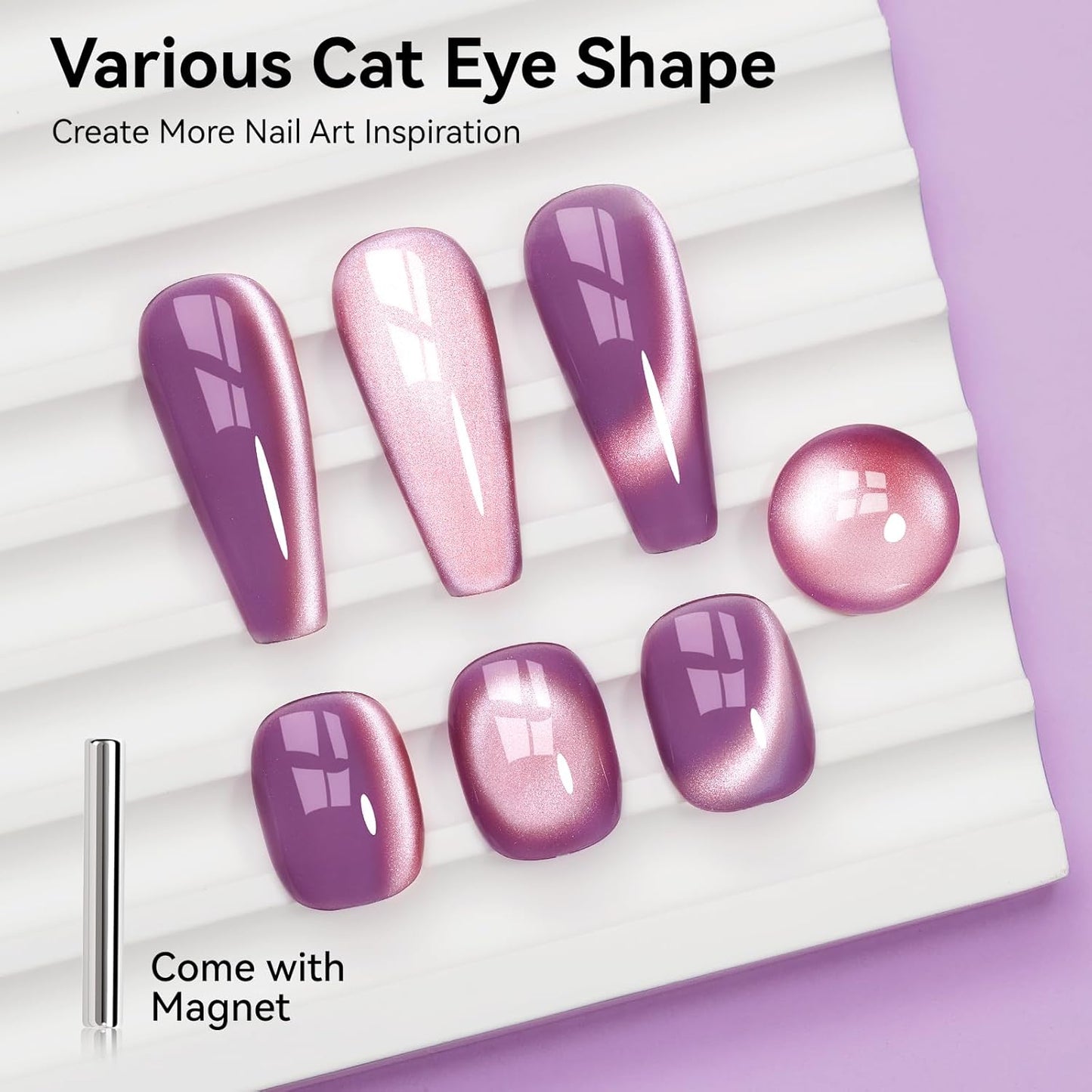 Purple Cat Eye Gel Nail Polish - Glass CatEye Polish Holographic Mooncat Gel Polish with Magnet Stick Long-Lasting UV/LED Soak Off Home DIY Manicure-Velvo Beauty
